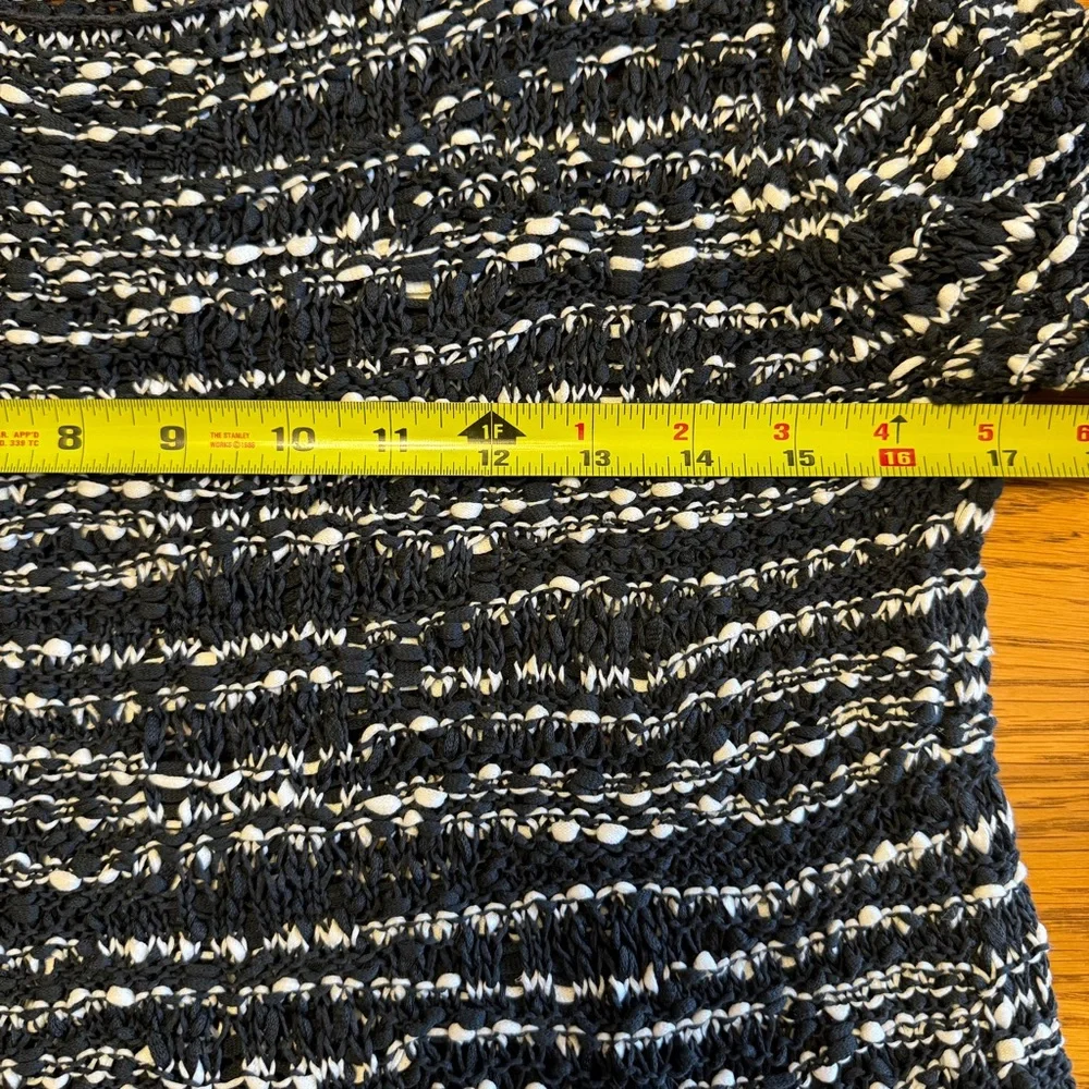 Eileen Fisher Nubbly Cotton Tape Wave Loose Knit Sweater Black and White size XS